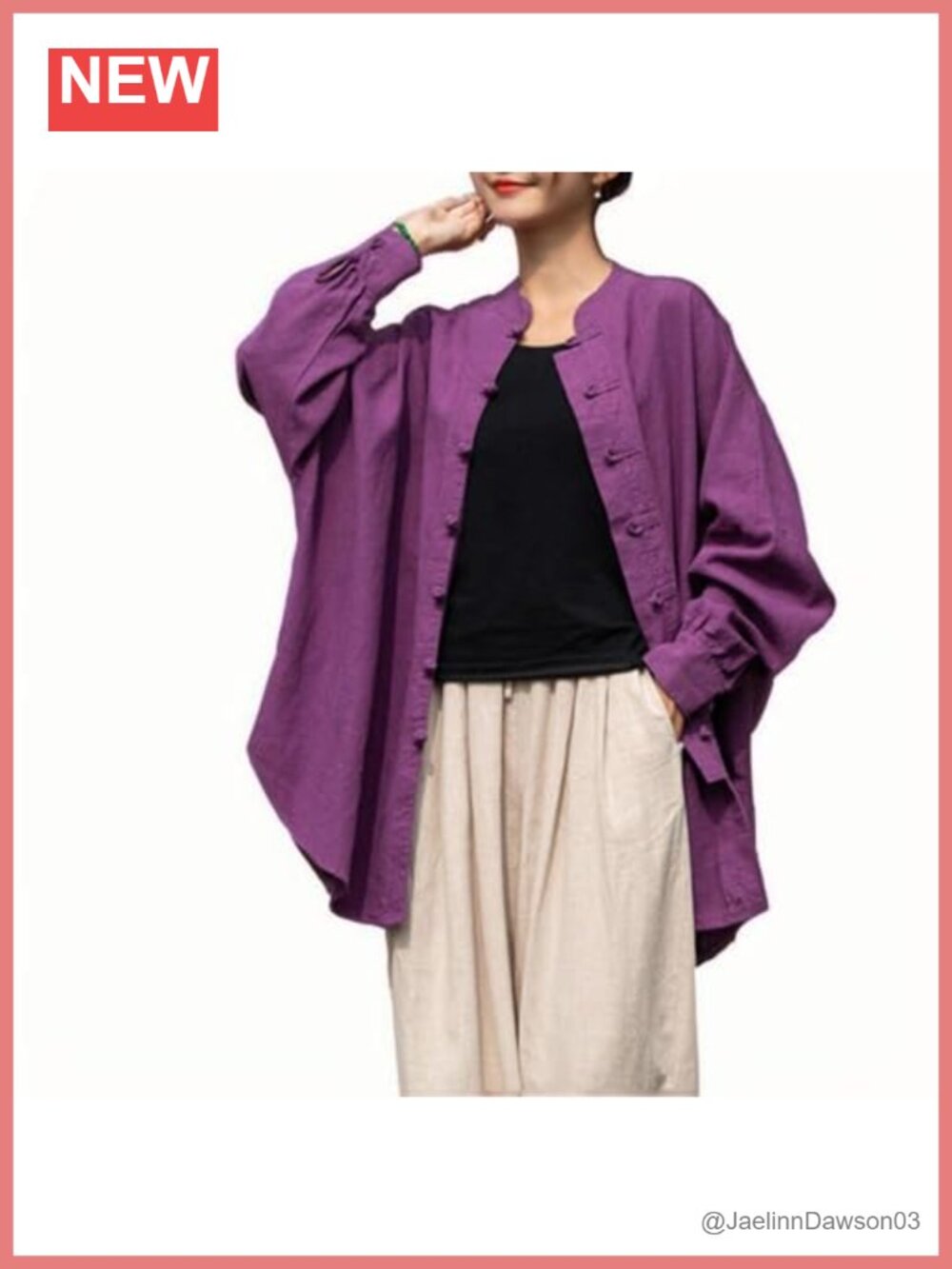 Cotton Linen Oversized Button Down Shirt Bat Sleeve Loose Fit Blouse